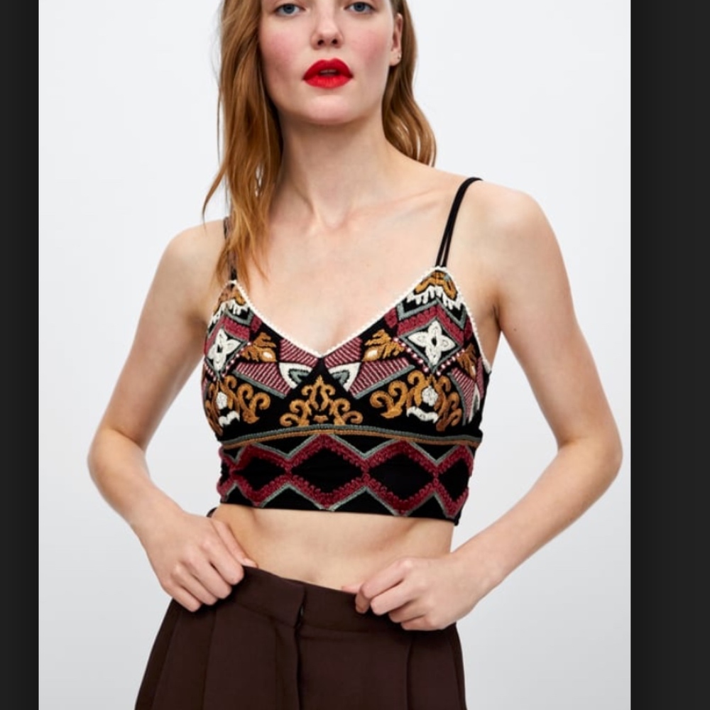 ZARA Embroidered Bustier Top